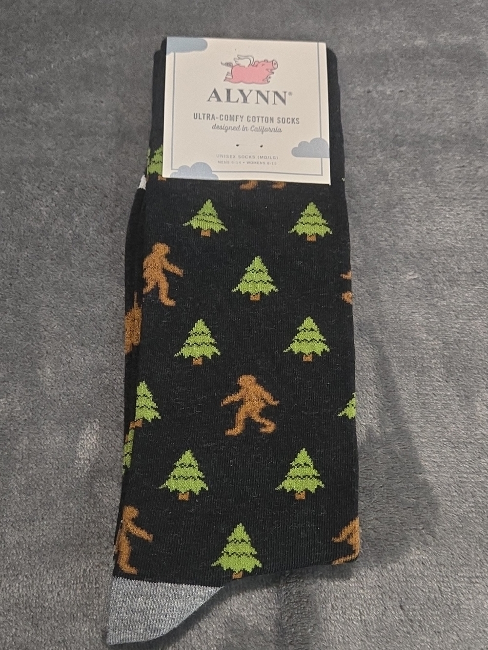 Alynn Ultra-Comfy Cotton Socks Black Sasquatch With Trees Sock Big Foot Socks